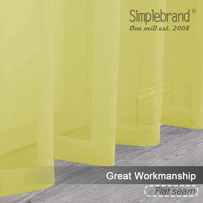 Simplebrand Lemon Sheer Curtains 84 Inches Long, Light Filtering Rod Pocket Solid Color Window Sheer Curtain Panels, Elegant Curtains & Drapes for Living Room, Bedroom 2 Panels (Lemon, 42" W x 84" L)