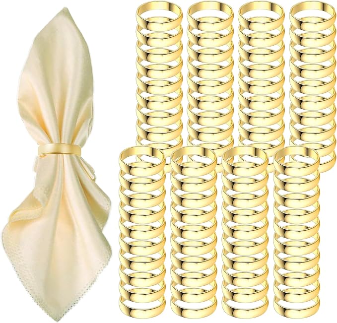 Gold Napkin Rings - 80 Pcs Stainless Steel Napkin Rings | Metal Napkin Ring for Table Settings Wedding Christmas Party Dinner Table