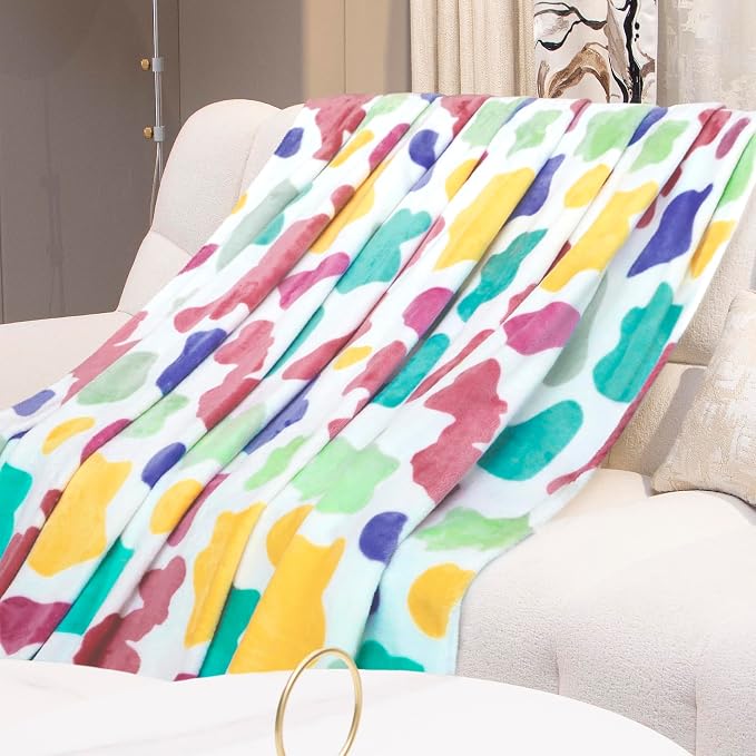 GEULAY Rainbow Blanket for Girls Boys, 50"x60" | Soft Cozy Warm, Colorful Fleece Throw, For Bed Couch, Boho Home Room Decor, Easter Basket & Birthday Gift