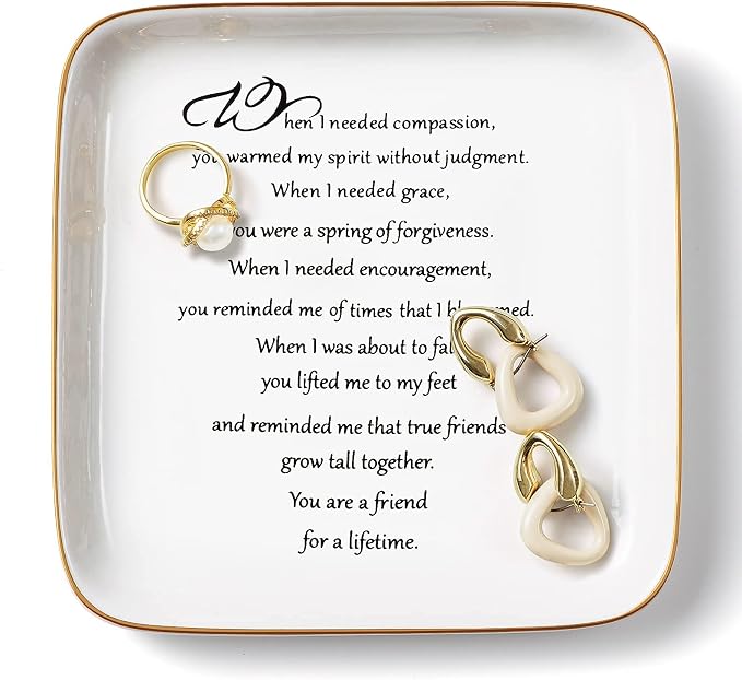 PUDDING CABIN Friend Gifts for Women Birthday Lifetime Ring Dish Friendship Trinket Tray
