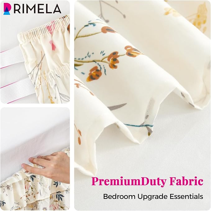 RIMELA Ruffle Bed Skirt Balloon Flower Floral Queen 15 Inch Drop, Elastic Wrap Around Bed Skirting Queen Size, Easy to Install Dust Ruffle, Machine Washable Soft Fabric, Multi Ruffle Bedskirt