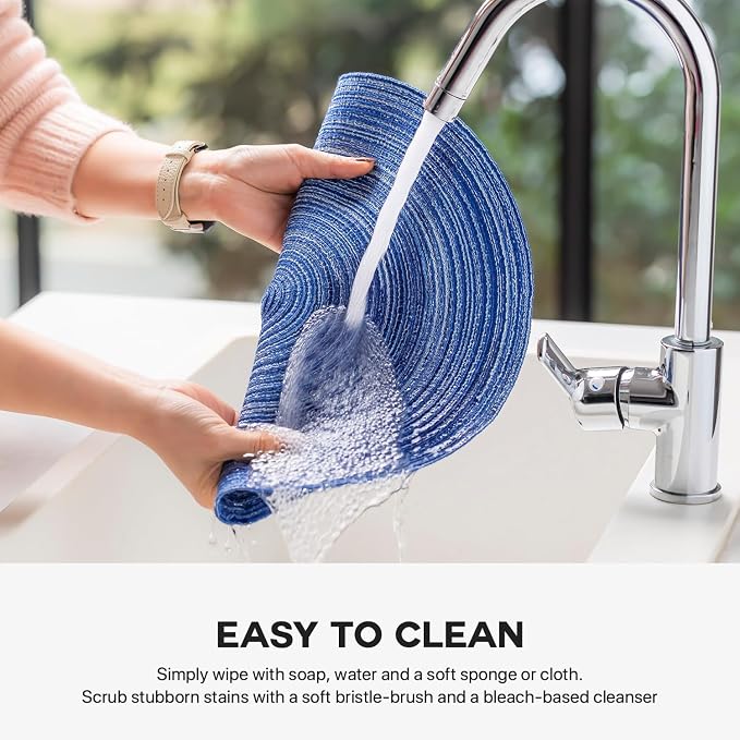 BARoyal Round Placemats Set of 6 Woven Placemats Washable Braided Table Mats for Dining Table Heat Resistant Non-Slip Circle Place Mats(Royal Blue)