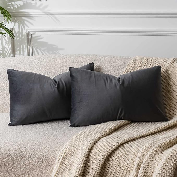 JUSPURBET 12x20 Lumbar Velvet Throw Pillow Covers Set of 2,Dark Gray