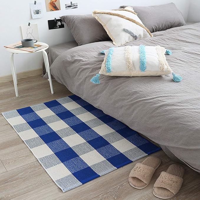 UKELER Buffalo Plaid Rugs 2'×3'- Machine Washable Blue Plaid Outdoor Doormat, Farmhouse Rug for Front Porch/Kitchen/Sink/Bathroom