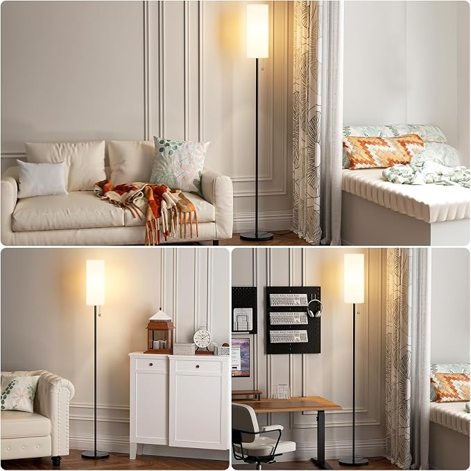 Ambimall 64" Floor Lamp with Bulb & Lampshade & Chain Switch, White & Black