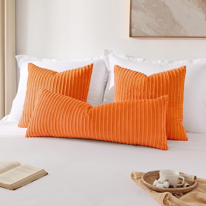 Kevin Textile Striped Corduroy 14”x36” Pillow Cover 1 Pack, Orange
