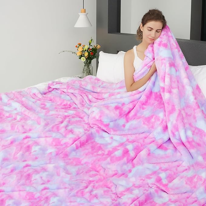 MUGD Soft Blankets Fleece Soft Fuzzy Throw Blanket Pink Warm Throw Blanket for Bed