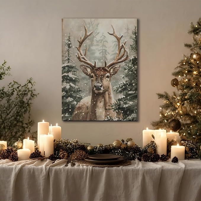 Christmas Canvas Wall Art – Winter Wall Decor for Living Room & Bedroom – Framed Christmas Pictures & Posters for Home Decorations