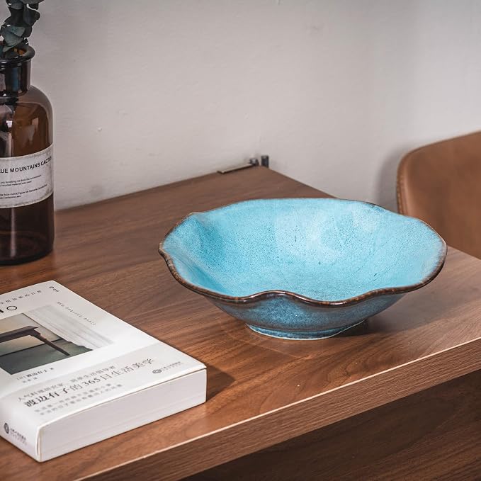 8" Fruit Bowl for Kitchen Counter Decor,Lotus Leaf Shape Ceramic Decorative Bowl,Key Bowl for Entryway Table Modern Home Decor
