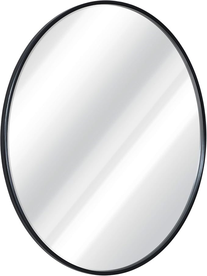 HBCY Creations Round Mirror, Black 24 inch Wall Mirror for Entryway, Bathroom, Living Room and More, Modern Minimalist Mirror for Both Rustic and Boho Design and Decor