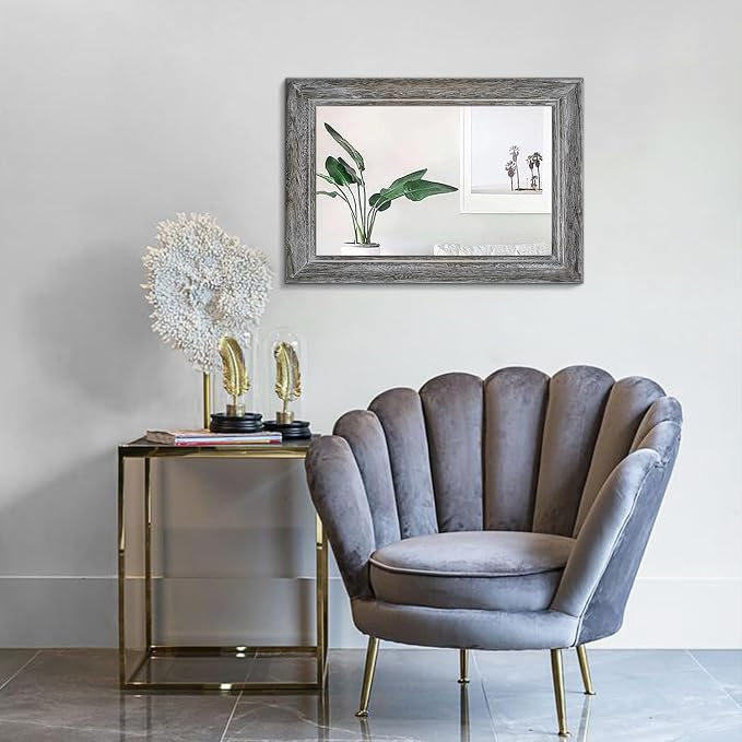 Wooden Mirror with Rectangle Framed Rustic Hanging Mirrors for Farmhouse Bathroom Bedroom Living Room Home Decor Large 20"x16"