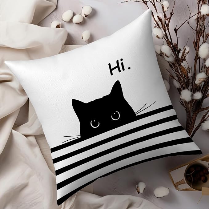Fokongna Hi Cute Black Cat PatternPillow Covers for Couch Home Bedroom Living Room 18 x 18 Inch Pillow Covers
