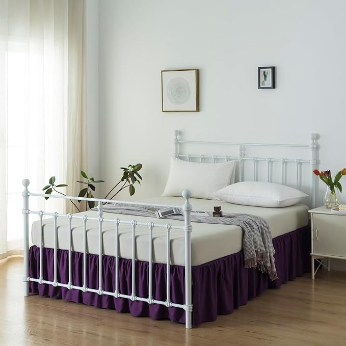 Bed Skirt Full Size Ruffled Bed Skirts with Split Corners | 14 Inch Drop Dust Ruffle Bed Skirts with Platform, 14'' Full, Purple