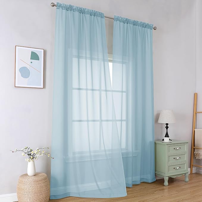 Simplebrand Light Blue Sheer Curtains 96 Inches Long, Light Filtering Sky Blue Rod Pocket Solid Color Window Sheer Curtain Panels, Elegant Curtains & Drapes for Living Room, Bedroom 2 Panels, 42" W