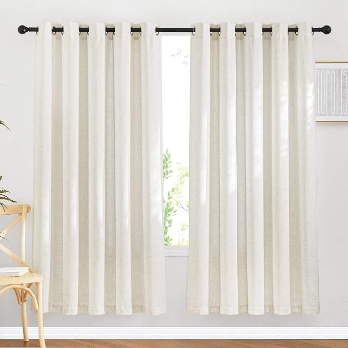 NICETOWN Natural Linen Curtains 72 inches Long for Bedroom, Grommet Linen Weave Window Treatment Semi Sheer Privacy Drapes with Light Filtering for Living Room, W66 x L72, 2 Panels