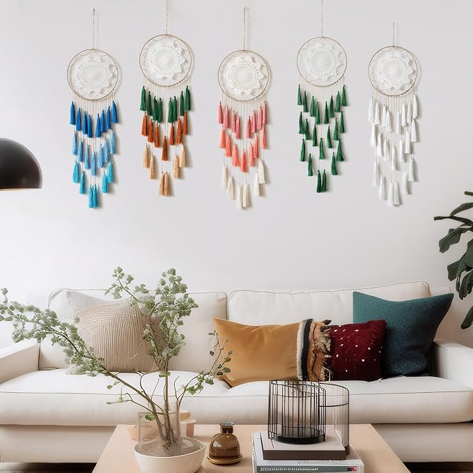 Artilady Macrame Dream Catcher Wall Hanging, Blue Large Boho Bedroom Decor