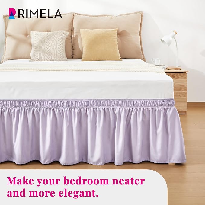 Lavender Purple Bed Skirt King 18" Drop, Elastic Wrap Around Bedskirt | Solid Ruffled, Easy to Use, No Mattress Lifting, Wrinkle & Fade Resistant, with Adhesive Strips, Machine Wash/Dry/Iron