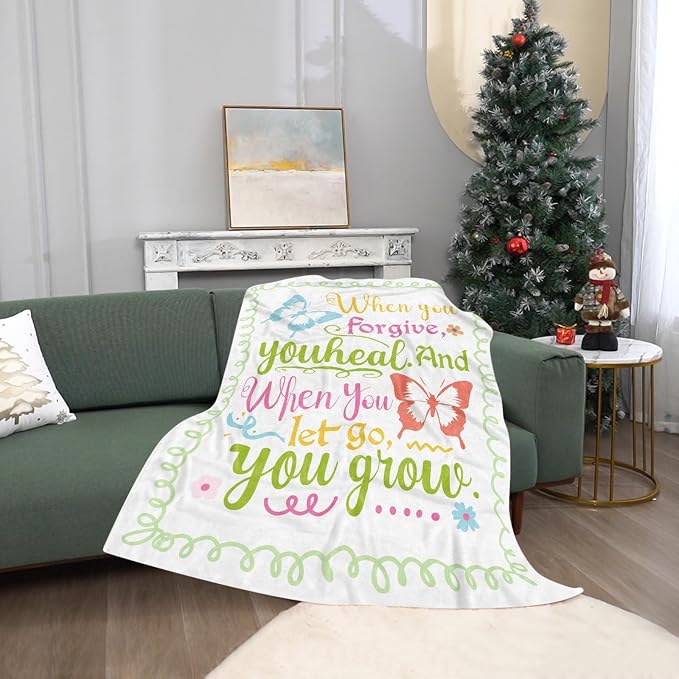 TURMTF Inspirational Butterfly Blanket When You Forgive You Heal, When You Let Go You Grow, Soft Cozy Fleece Throw for Women, Religious Motivational Gift for Mom Wife Grandma Friend, Home Decor
