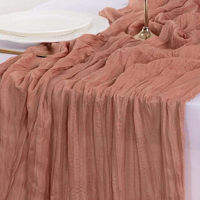 Cheesecloth Table Runner Fall Boho Wedding Birthday Party Home Decor | Dusty Rose Rustic Gauze 10FT 120in Cheese Cloth Sheer Farmhouse Dining Runner for Baby Shower Bridal Holiday Decorations