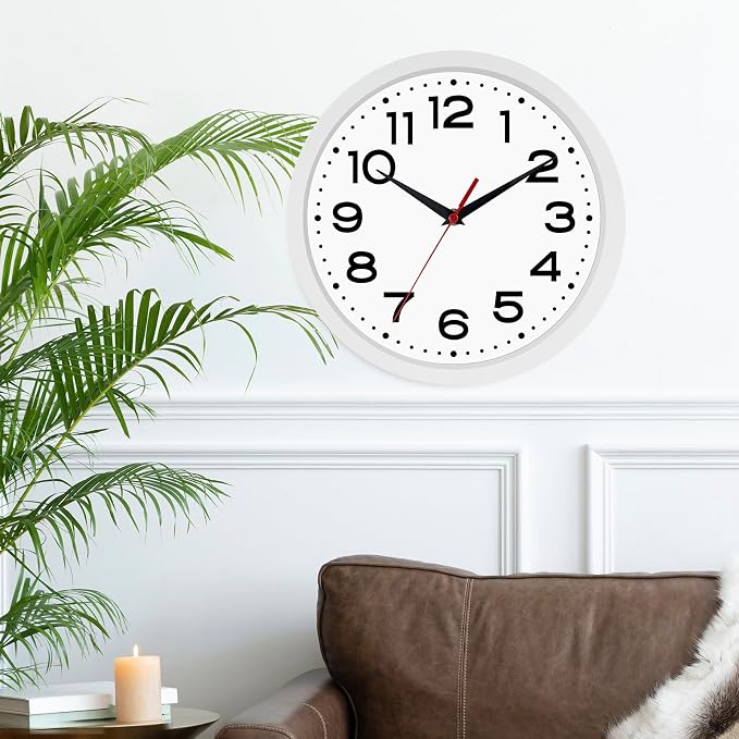 Roymnie 8 Inch Small Wall Clock, Battery Operated Silent Non Ticking White | analog wall clock; bold numerals for easy reading; silent non-ticking; 1 AA battery (not included); for classroom