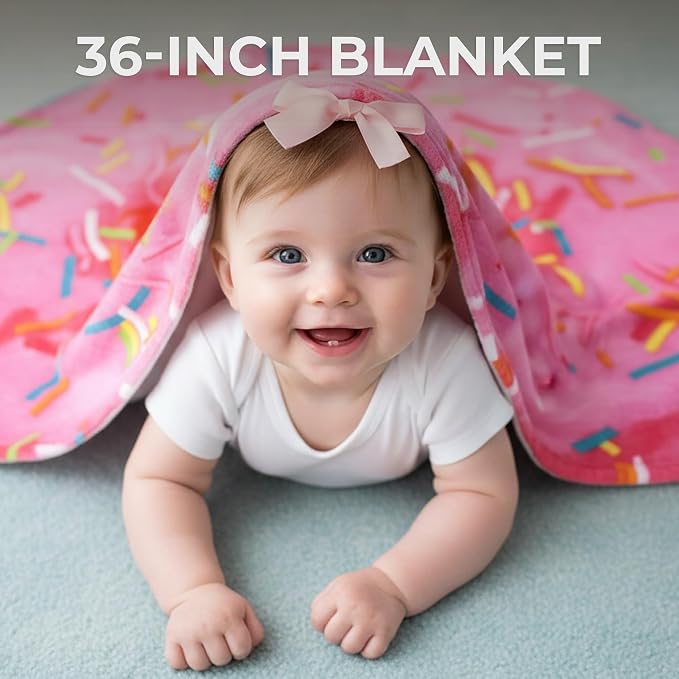 Zulay Kitchen Donut Blanket - Novelty Big Donut Blanket Adult and Kids - Premium Soft Flannel Round Pink Glazed Donut Blankets for Indoors, Outdoors, Travel, Home 285 GSM - 36 Inches