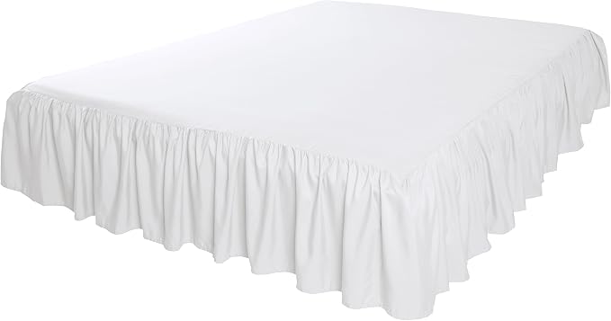 Amazon Basics Lightweight Ruffled Bed Skirt, Classic Style, Soft and Stylish 100% Microfiber with 16" Drop, Wrinkle Resistant, Machine Washable, Queen, Bright White, Solid