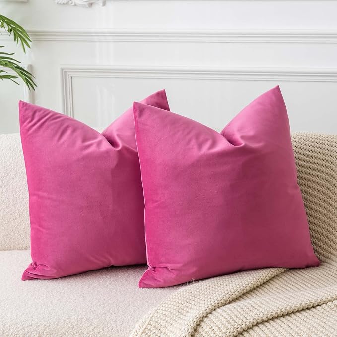 JUSPURBET 24x24 Euro Velvet Throw Pillow Covers Set of 2,Rose Red