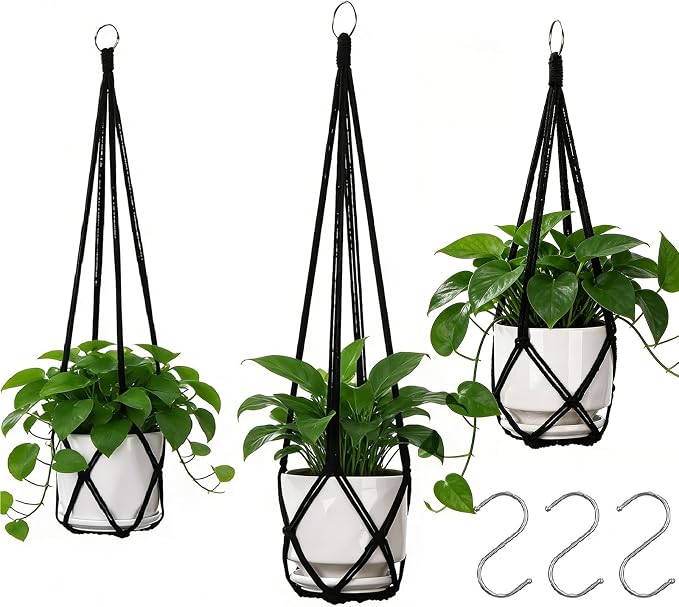 YIBOT Black Macrame Plant Hanger Indoor Hanging Planter Basket
