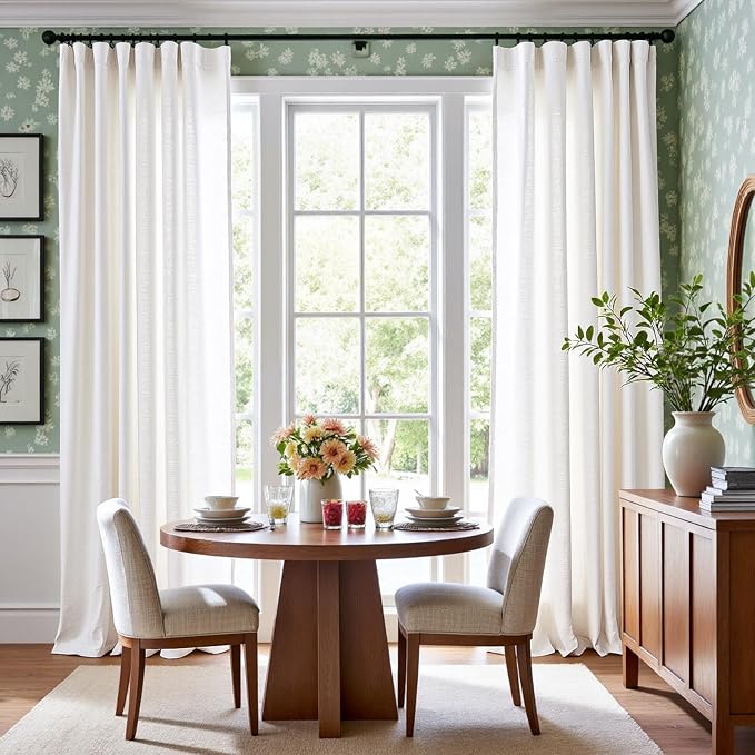jinchan Linen Curtains Light Filtering Back Tab 84x90 Inch 1 Panel White | Semi Sheer Curtains 90 inch length for Bedroom Living Room, Modern Farmhouse Drapes with Rod Pocket, Natural Boho Curtains