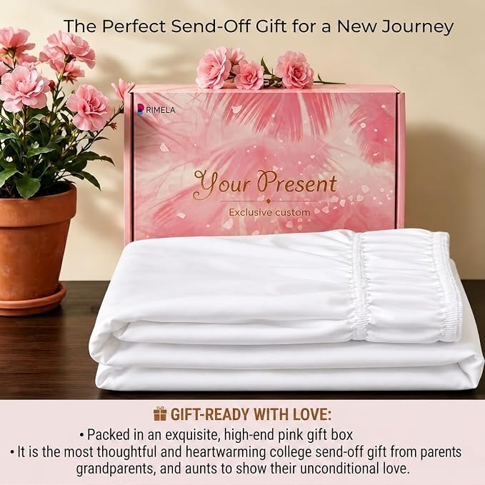 Dorm Room Bed Skirt Twin XL 30" Drop, College Split Corner Bedskirt, White | Solid ruffled, Wrap-around/elastic, Wrinkle & Fade resistant, with Adhesive Strips, Gift Packed, Machine Wash/Tumble Dry/Iron