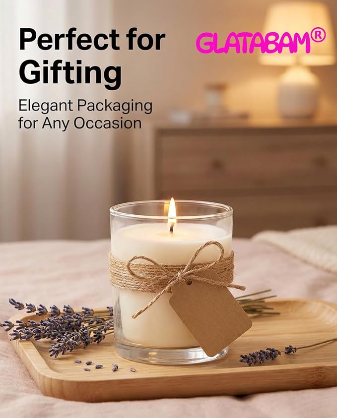 GLATABAM 10 OZ Candle Jars 12 Pack - Bulk Glass Candle Making Jars with Bamboo Lids & Labels, Heat Resistant Empty Reusable Candle Vessel for Containers(Clear)