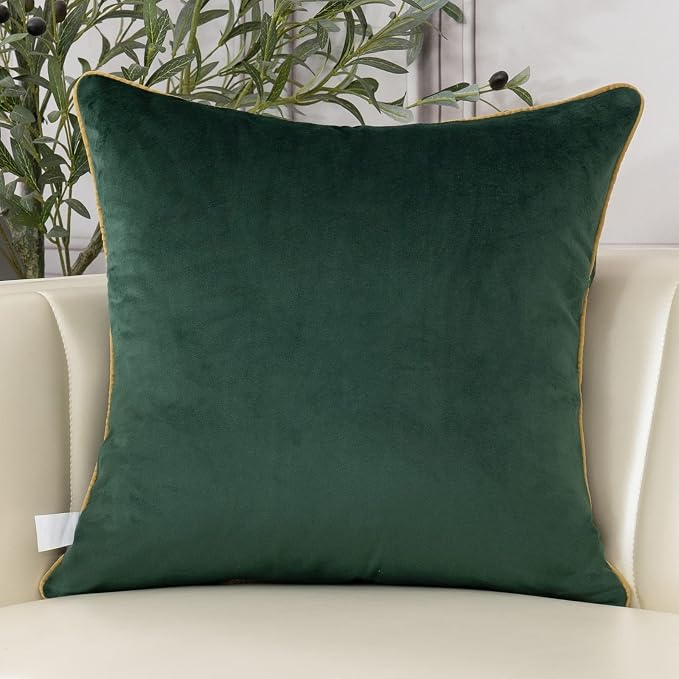 Aeckself European Floral Pillow Cover 24x24 Inch, Large Luxury Velvet Embroidered Decorative Throw Pillow Cover for Couch Bedroom Living Room, Dark Emerald Green and Gold, OBYG-Teal6060