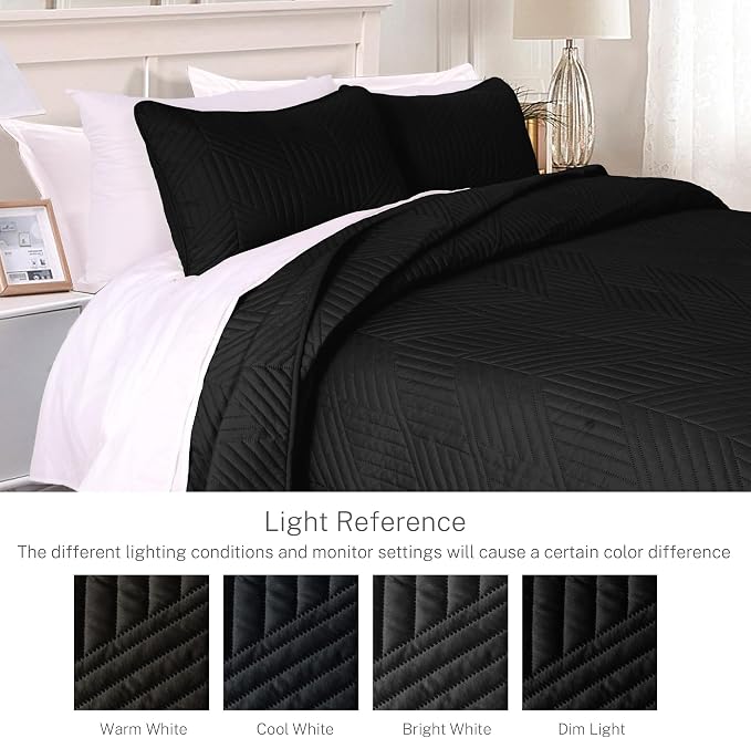 Exclusivo Mezcla Ultrasonic Twin Quilt Bedding Set, Black | Lightweight Bedspreads, Soft Microfiber, Modern Geometric Coverlet, All Season Bed Cover, 1 Quilt and 1 Pillow Sham