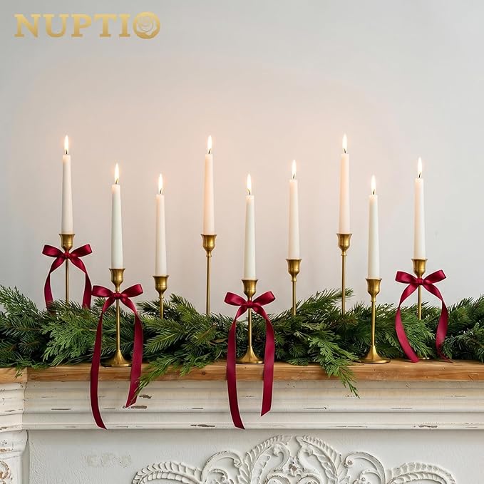 Candlestick Holders Taper Candle Holders, Set of 3 Candle Stick Holders Set, Brass Gold Candlestick Holder Set, Vintage Modern Decorative Centerpiece for Table Mantel Wedding Housewarming Gift | Set of 3 Solid Brass Candle Stick Taper Holder Chic Cente...