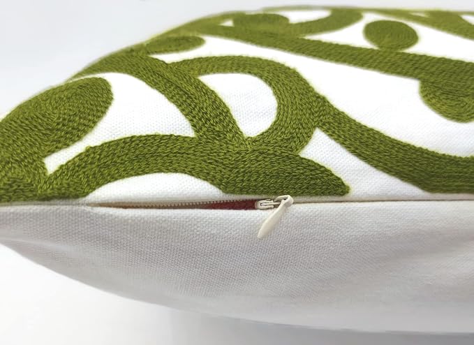 Alysheer Embroidered Decorative Throw Pillow Covers 18"x18" Set of 2 Pieces, Chic Boho Mandala Knit Pattern, Durable 100% Cotton Canvas Cushion Cases for Sofa Couch Living Room(Olive Green)