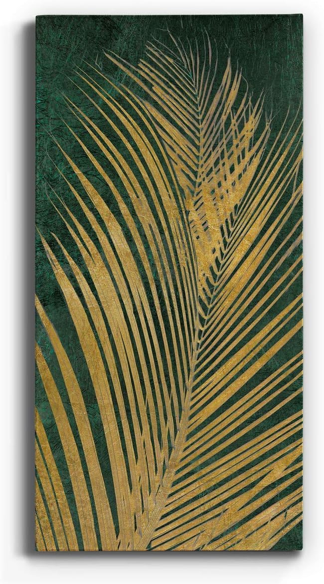 Renditions Gallery Canvas Nature Wall Art Modern Paintings Decorations Glittering Golden Palm Rustic Botanical Romantic Artwork Wall Hanging for Office Bedroom Kitchen - 20"x40" LT43