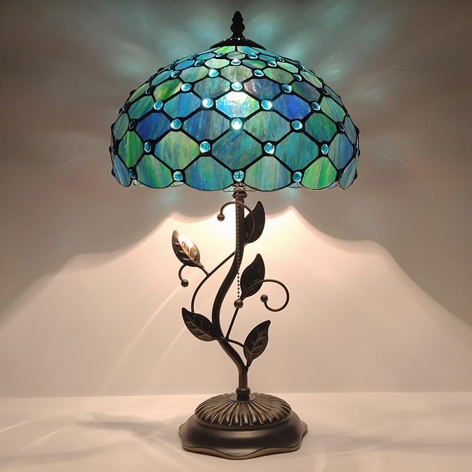 Tiffany Table Lamp Stained Glass Bedside Reading Light W12H19 inch