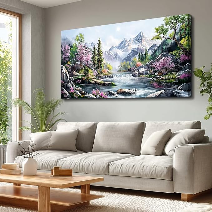 QIYILEXWART Canvas Wall Art For Living Room Wall Decor For Bedroom Office Wall Decoration Mountain Landscape Painting Spring Pictures Artwork Room Aesthetic Home Decor 20x40 In