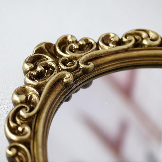 OIGUMR Medium Oval Wall Mirror Resin Frame Size：20.4 x 14.5 inch | Vintage Hanging Mirrors for Bedroom Living-Room Dresser Decor Gold