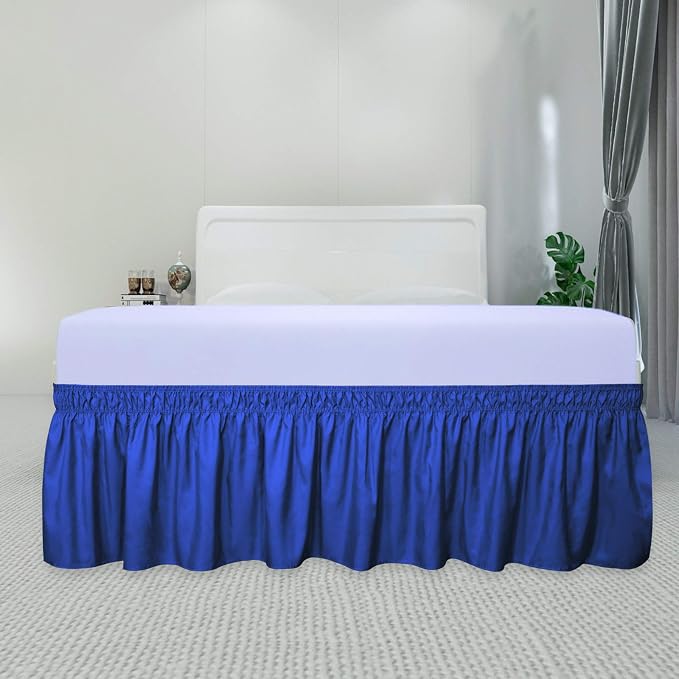PureFit Wrap Around Ruffled Bed Skirt, Classic Blue, Queen/King - 18" Drop | Wrinkle Free Bedskirt Dust Ruffles, Easy to Put On Frame Cover with Adjustable Elastic Belt
