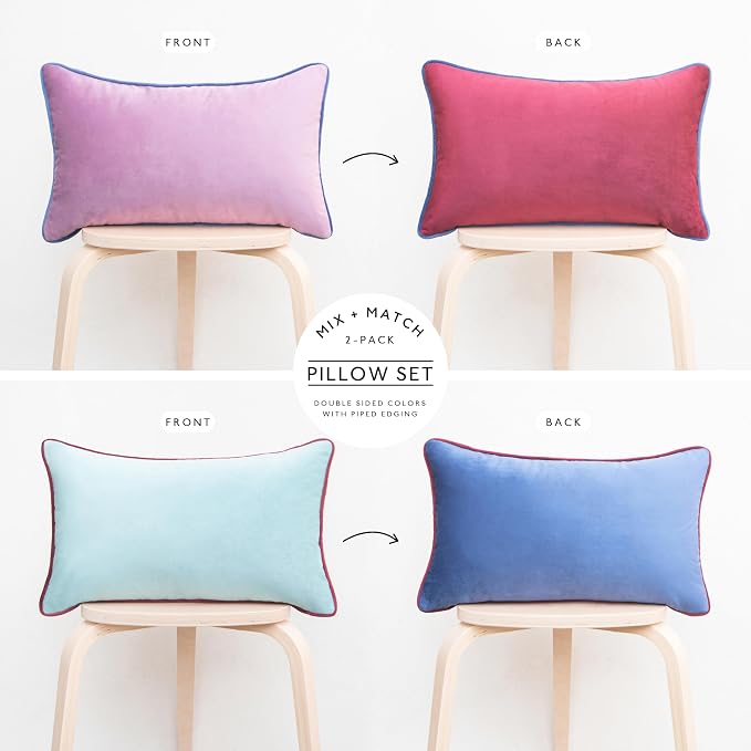 MONDAY MOOSE Decorative Throw Pillow Covers Cushion Cases, Set of 2 Soft Velvet Modern Double-Sided Designs, Mix and Match for Home Decor, Pillow Inserts Not Included (12x20 inch, Purple/Blue)