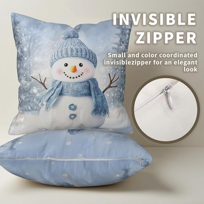 Blue Snowman Throw Pillow Covers Winter Pillow Covers 20x20 Snowflakes Pillow Case Double Sided Printing Cushion Case for Home Decor Couch Sofa Set of 2