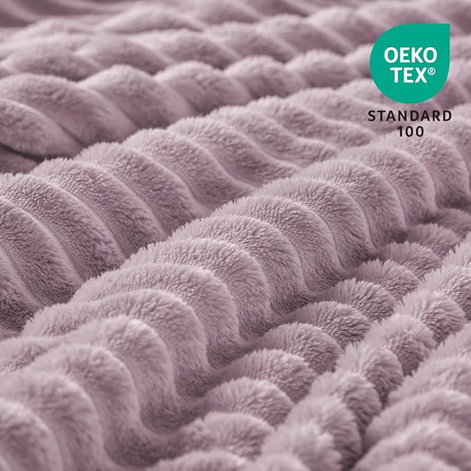 BEDELITE 3D Ribbed Dusky Violet Fleece Throw Blanket for Couch, 50x60 Inch | Soft Warm Decorative Fluffy Blanket, Cozy Plush Lightweight Fuzzy Throw Blanket for Bed Sofa Home Room Decor, Gift for Women