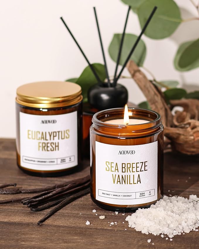 AOOVOO Scented Candles - 4PC Candle Set, 36 oz Soy Candles | Soy Candle for Home Scented, Lavender/Vanilla/Eucalyptus/Sage