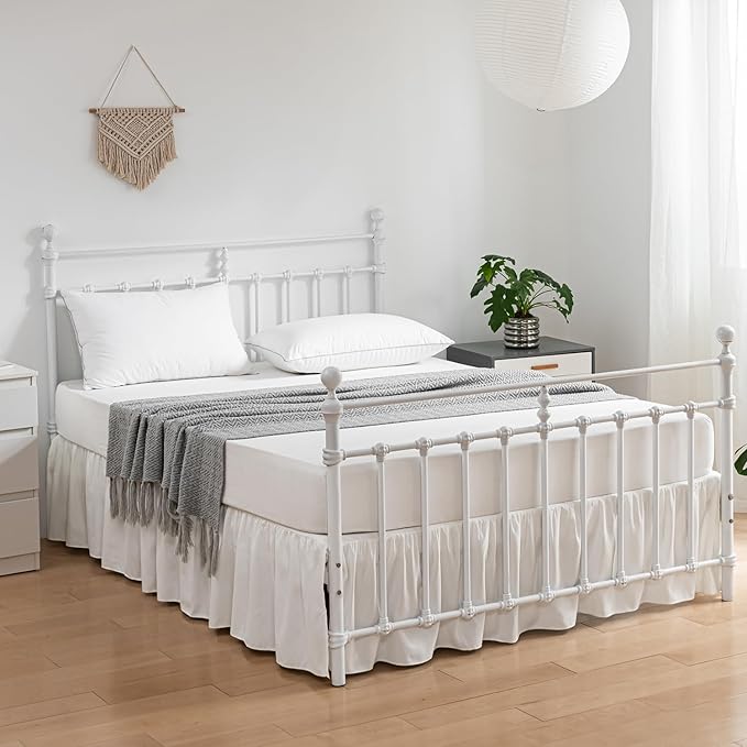 Bed Skirt King Size Ruffled Bed Skirt with Split Corners | 22 Inch Drop Dust Ruffle Bed Skirt with Platform, Ivory