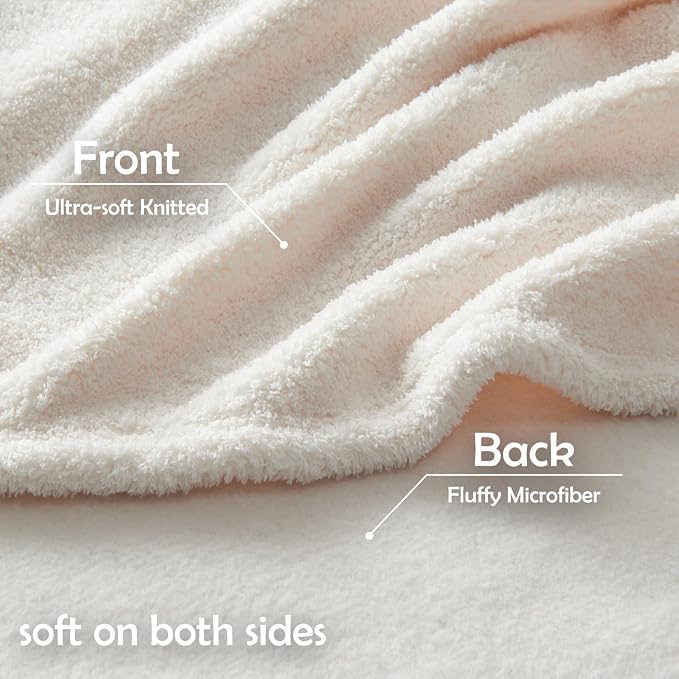NEWCOSPLAY Knitted Throw Blanket for Couch Sofa Bed, Ivory, 90"x110" | Super Soft Plush, Fuzzy Fluffy Microfiber, Lightweight Cozy Blanket for Room Decor, All Season Use