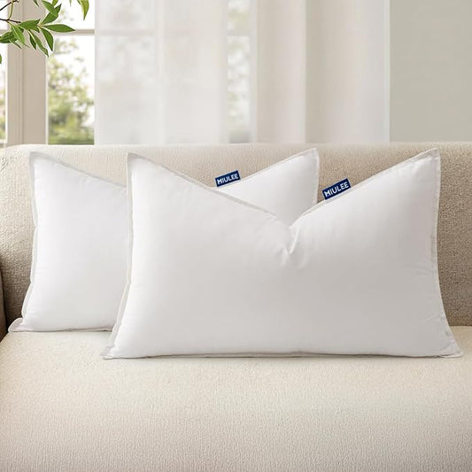 MIULEE 12x20 Throw Pillow Inserts,Set of 2 Decorative Pillow Inserts | Soft Cotton Cover,Fluffy and Cozy, Indoor Rectangle Sofa Couch Pillow Inserts, White