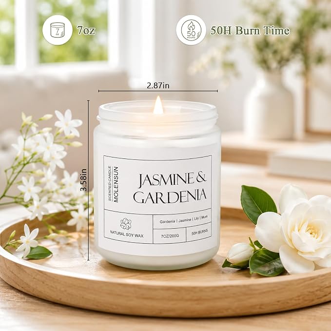 Molensun Jasmine & Gardenia Scented Candle, 7 oz Soy Wax Candle