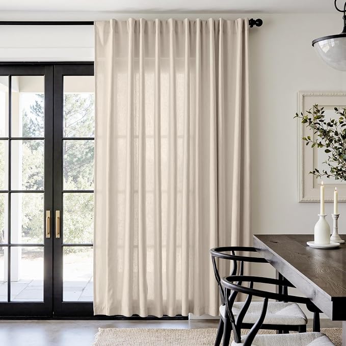 jinchan Linen Curtains Light Filtering Back Tab 100x84 Inch 1 Panel | Semi Sheer Curtains 84 inch length for Bedroom Living Room, Modern Farmhouse Drapes with Rod Pocket, Natural Boho Curtains