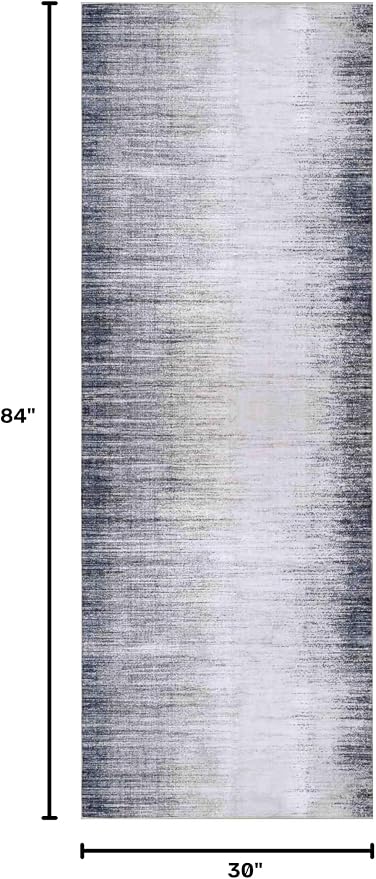 Machine Washable Area Rug, Soft & Durable, Non-Slip, Stain Resistant Rug for Bedroom, Living Room, Dining Room, High Traffic Areas. (Grey/Soft White, 2.5' X 7')